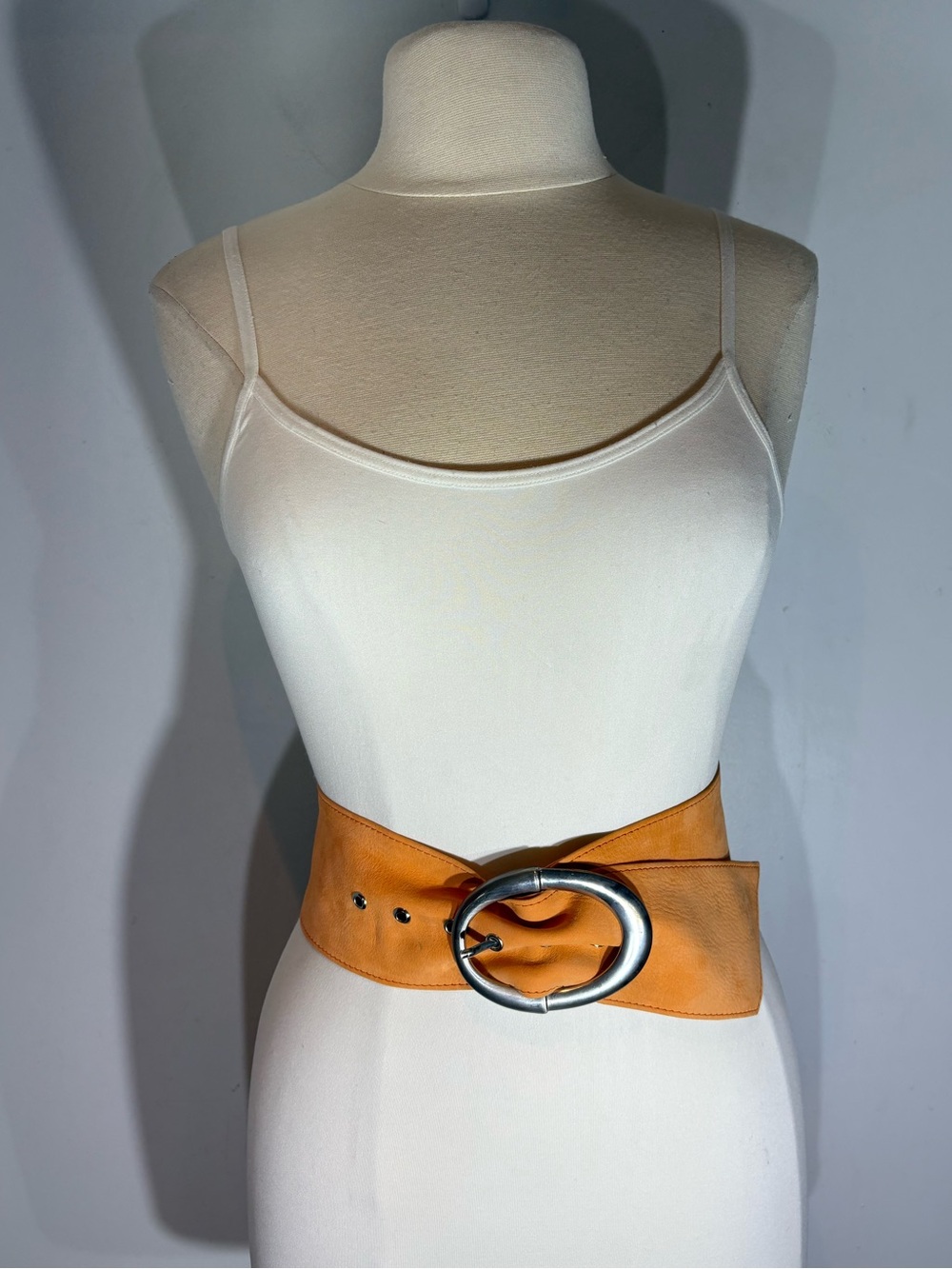 Pelletteria G4 Orange Italian Leather Wide Waist Belt size S